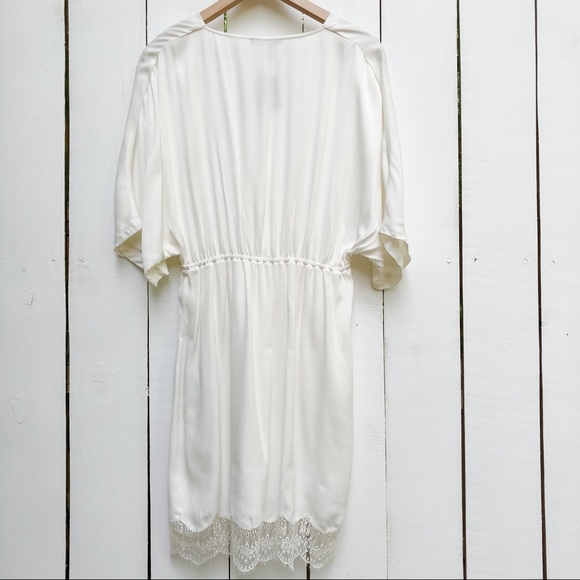 NWT Maje Raisio Crepe Lace-Hem Dress Ecru Size 2 - Picture 12 of 16